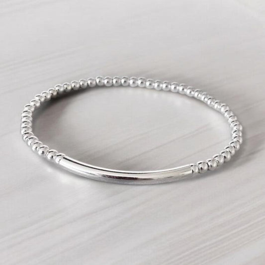 Pulsera bolitas barra plata