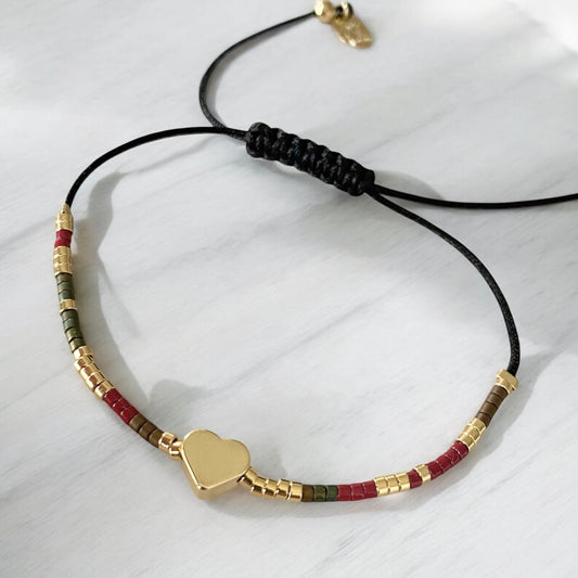 Pulsera hilo mijuki mini corazón oro