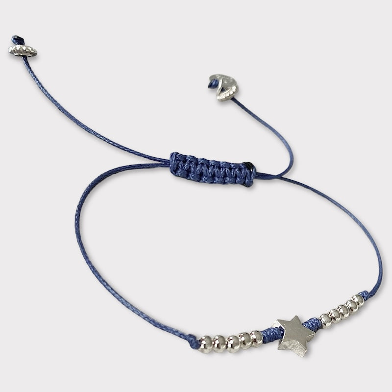 Pulsera hilo azul estrella plata