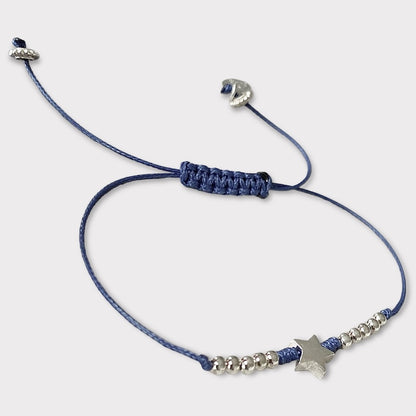 Pulsera hilo azul estrella plata