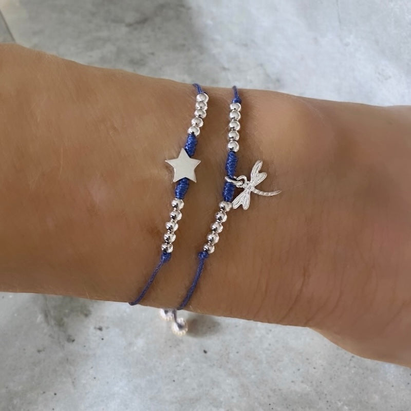 Pulsera hilo azul estrella plata