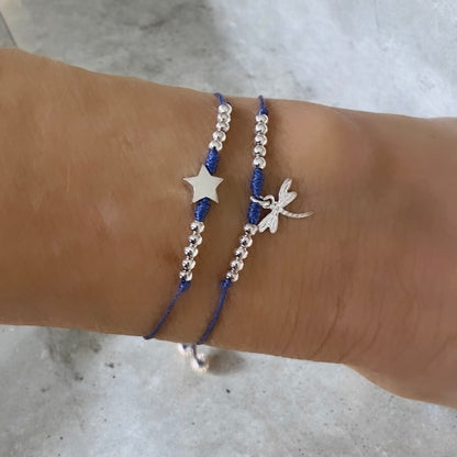 Pulsera hilo azul estrella plata