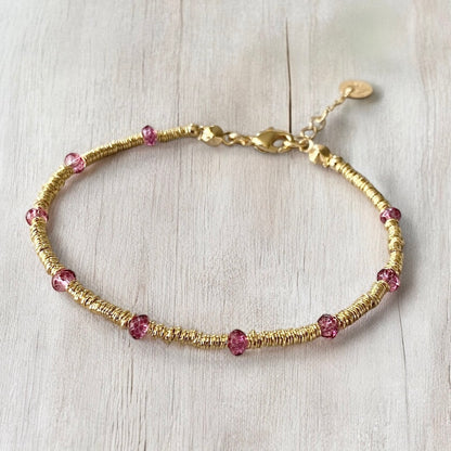 Pulsera cristales rosados oro